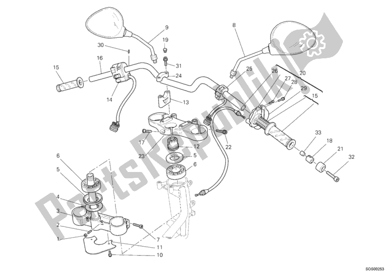 All parts for the Handlebar of the Ducati Monster S2R 1000 USA 2006